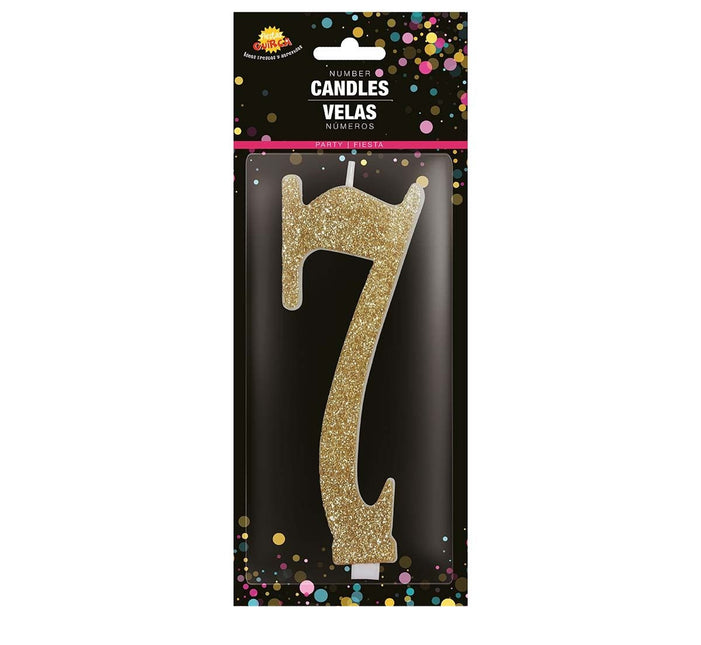 Kultainen kynttilä 7 vuotta Glitter 12.5cm