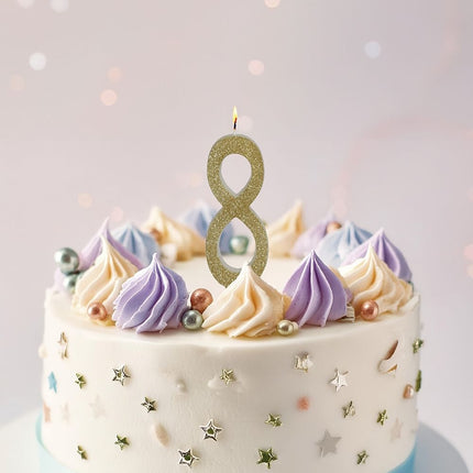 Kultainen kynttilä 8 vuotta Glitter 12.5cm