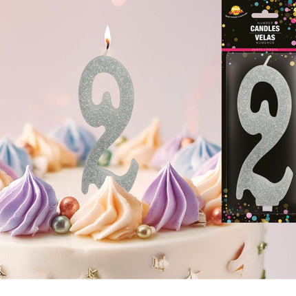 Hopeinen kynttilä 2 vuotta Glitter 12.5cm