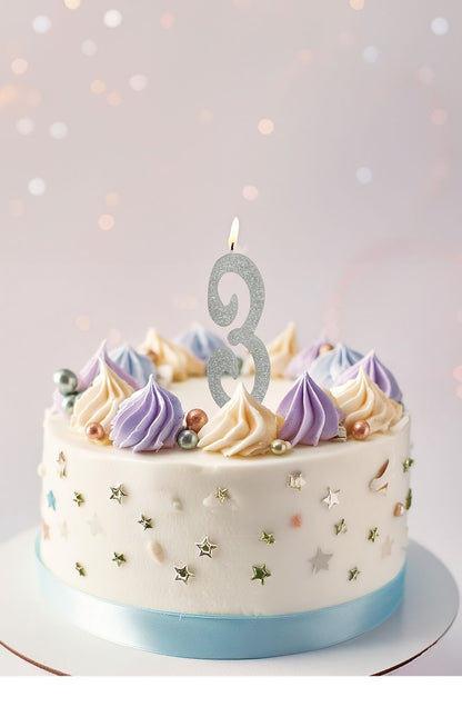 Hopeinen kynttilä 3 vuotta Glitter 12.5cm