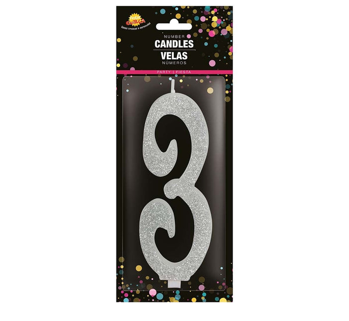 Hopeinen kynttilä 3 vuotta Glitter 12.5cm