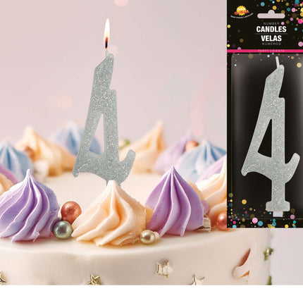 Hopeinen kynttilä 4 vuotta Glitter 12.5cm