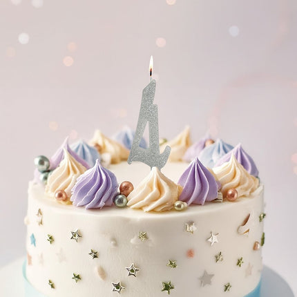 Hopeinen kynttilä 4 vuotta Glitter 12.5cm