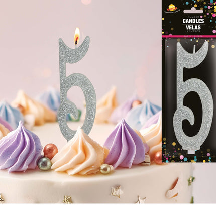 Hopeinen kynttilä 5 vuotta Glitter 12.5cm