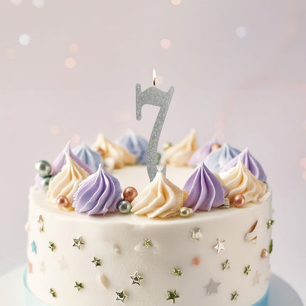 Hopeinen kynttilä 7 vuotta Glitter 12.5cm