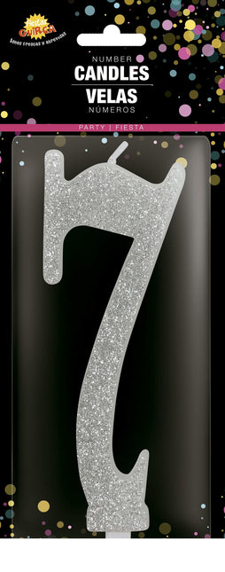 Hopeinen kynttilä 7 vuotta Glitter 12.5cm