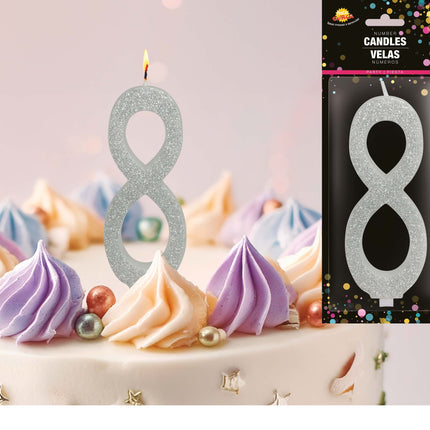 Hopeinen kynttilä 8 vuotta Glitter 12.5cm