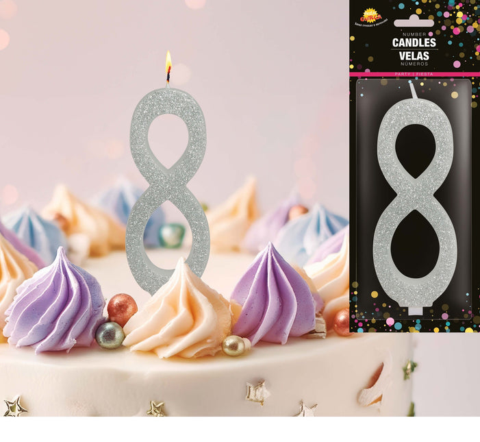 Hopeinen kynttilä 8 vuotta Glitter 12.5cm
