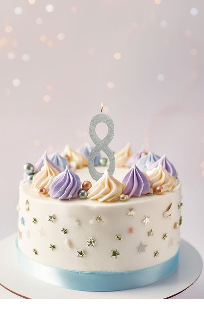 Hopeinen kynttilä 8 vuotta Glitter 12.5cm