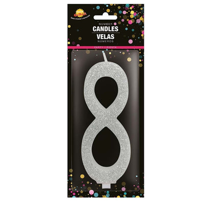 Hopeinen kynttilä 8 vuotta Glitter 12.5cm