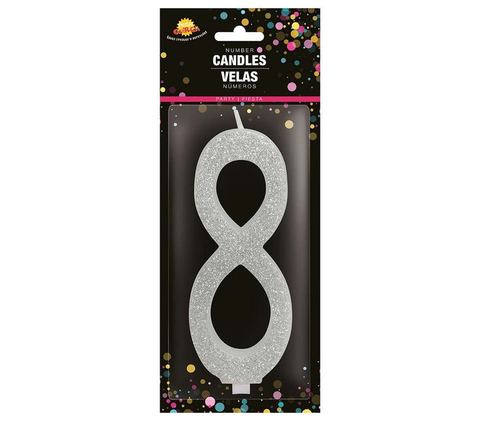 Hopeinen kynttilä 8 vuotta Glitter 12.5cm