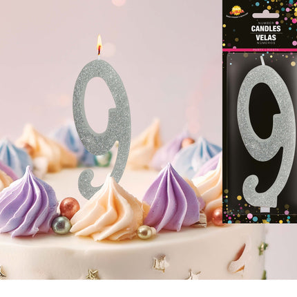 Hopeinen kynttilä 9 vuotta Glitter 12.5cm