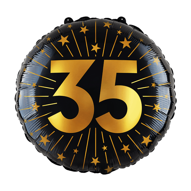 35 Jaar Helium Ballon Zwart Goud Leeg 45cm van WeFiesta koop je bij Partywinkel