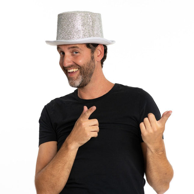 Korkea hattu Glitter hopea