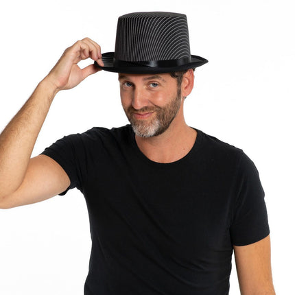 Pitkä hattu Musta raidallinen satiini