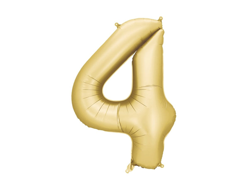 4 Jaar Cijfer Ballon Goud Satijn Folie Leeg 86cm van Partydeco koop je bij Partywinkel