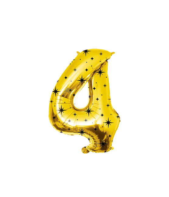 4 Jaar Cijfer Ballon Goud Zwart Sterren 86cm van Paper Dreams koop je bij Partywinkel