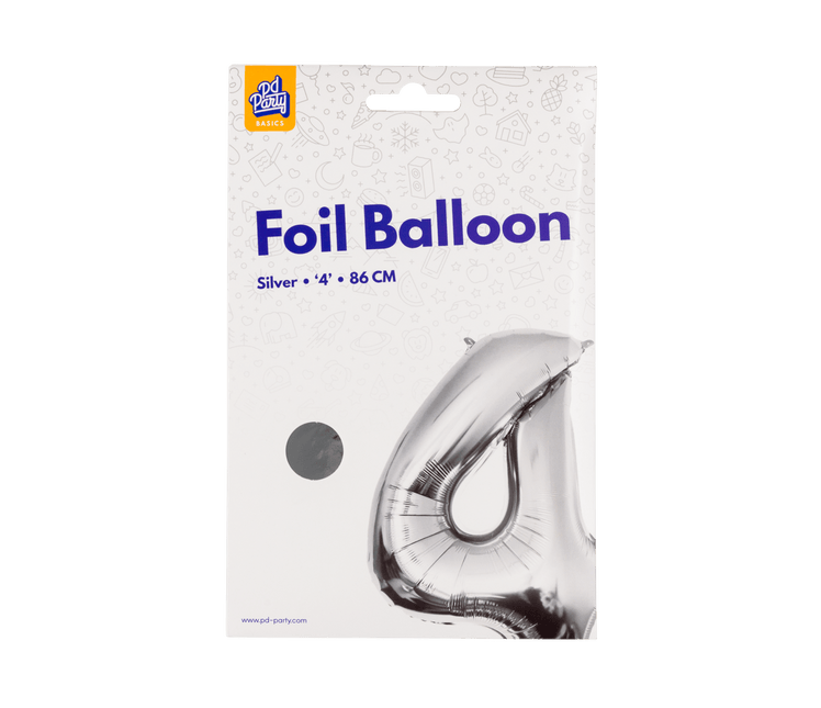 4 Jaar Cijfer Ballon Zilver Leeg 86cm van Paper Dreams koop je bij Partywinkel