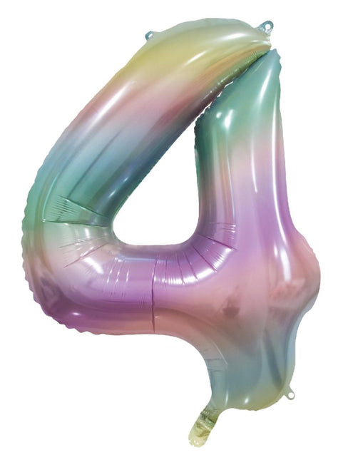 4 Jaar Helium Ballon Regenboog Pastel Leeg 86cm van WeFiesta koop je bij Partywinkel