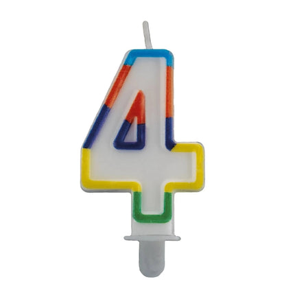 4 Jaar Kaars Gekleurde Rand 7cm van VDV Benefit koop je bij Partywinkel