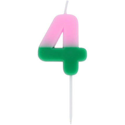 4 Jaar Kaars Groen Roze 9cm van Folat koop je bij Partywinkel