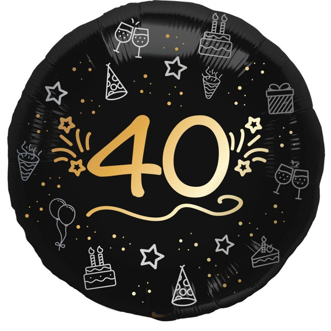 40 Jaar Helium Ballon Zwart Goud Leeg 45cm van Folat koop je bij Partywinkel