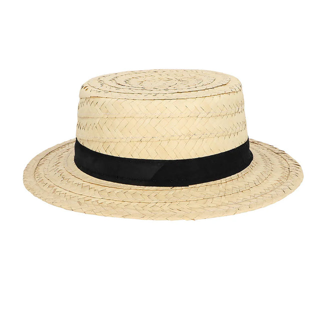 Beige olkihattu, musta nauha