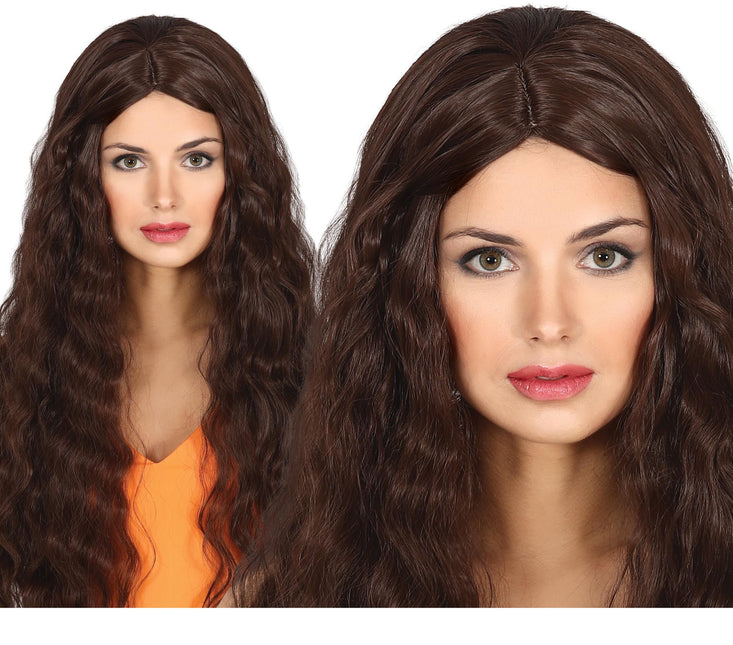 Ruskea peruukki pitkät hiukset aaltoileva