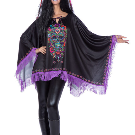 Dia De Los Muertos Poncho Musta Violetti