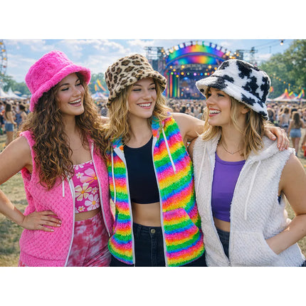 Roze Bucket Hat Rave Pluche
