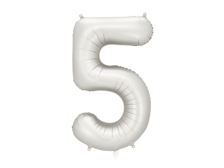 5 Jaar Cijfer Ballon Zilver Satijn Folie Leeg 86cm van Partydeco koop je bij Partywinkel