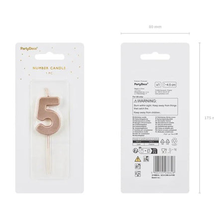5 Jaar Kaars Rose Goud 9cm van Partydeco koop je bij Partywinkel