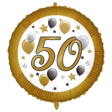 50 Jaar Helium Ballon Wit Goud Leeg 46cm van Procos koop je bij Partywinkel