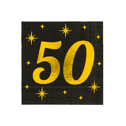 50 Jaar Servetten Zwart Goud 19cm 16st van Paper Dreams koop je bij Partywinkel