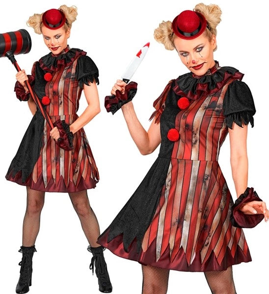 Wicked Clown -mekko, punainen ja musta, naisten