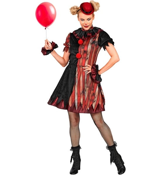 Wicked Clown -mekko, punainen ja musta, naisten