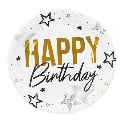 8 kpl:n paperilautaset ”Happy birthday” (Ø 23 cm)