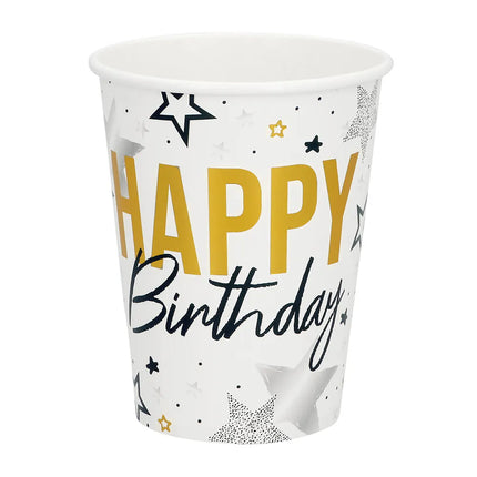 8 kpl:n paperikuppisarja ”Happy birthday” (25 cl)