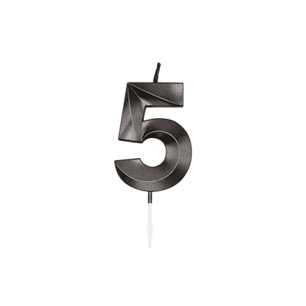 5Jaar Kaars Zwart Metallic 6cm van WeFiesta koop je bij Partywinkel