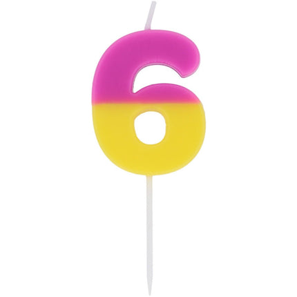 6 Jaar Kaars Roze Geel 9cm van Folat koop je bij Partywinkel