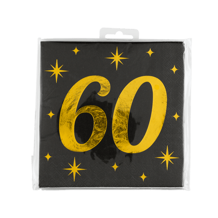60 Jaar Servetten Zwart Goud 19cm 16st van Paper Dreams koop je bij Partywinkel