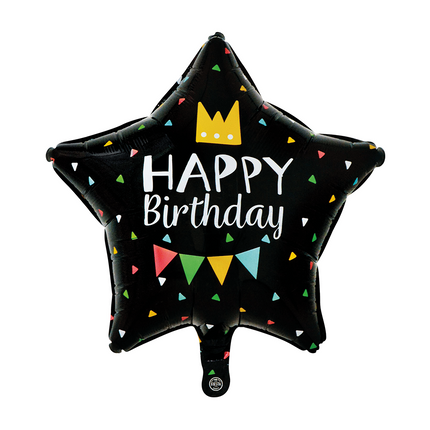 Happy Birthday Helium Ballon Zwart Ster Leeg 45cm