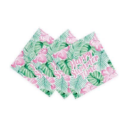 Vihreä-vaaleanpunaiset lautasliinat Happy Summer Time 33 cm, 20 kpl