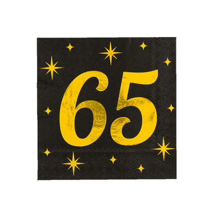 65 Jaar Servetten Zwart Goud 19cm 16st van Paper Dreams koop je bij Partywinkel