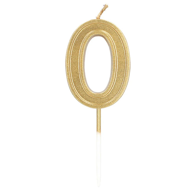 Elegant '0' -kynttilä, kultainen, tikkupohjalla (3 x 4,2 x 0,7 cm)