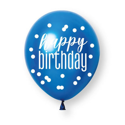 6ct Glitz Blue Happy Birthday Pearl Premium 30cm Latex Balloons van Unique koop je bij Partywinkel