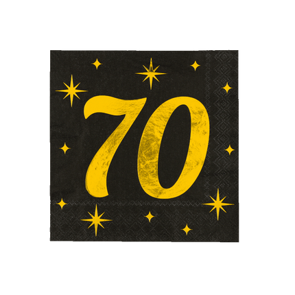 70 Jaar Servetten Zwart Goud 19cm 16st van Paper Dreams koop je bij Partywinkel