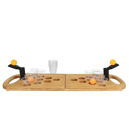 Shot Pong -juomapelipaketti (taitettava puinen pelilauta, 2 heittolaitetta, 4 palloa, 12 shot-lasia)