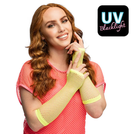 Käsinepari, kyynärpäät Mesh, neonkeltainen