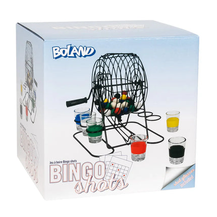Bingo Shots -juomapelipaketti (metallinen bingopyörä, 48 palloa, 6 shot-lasia)